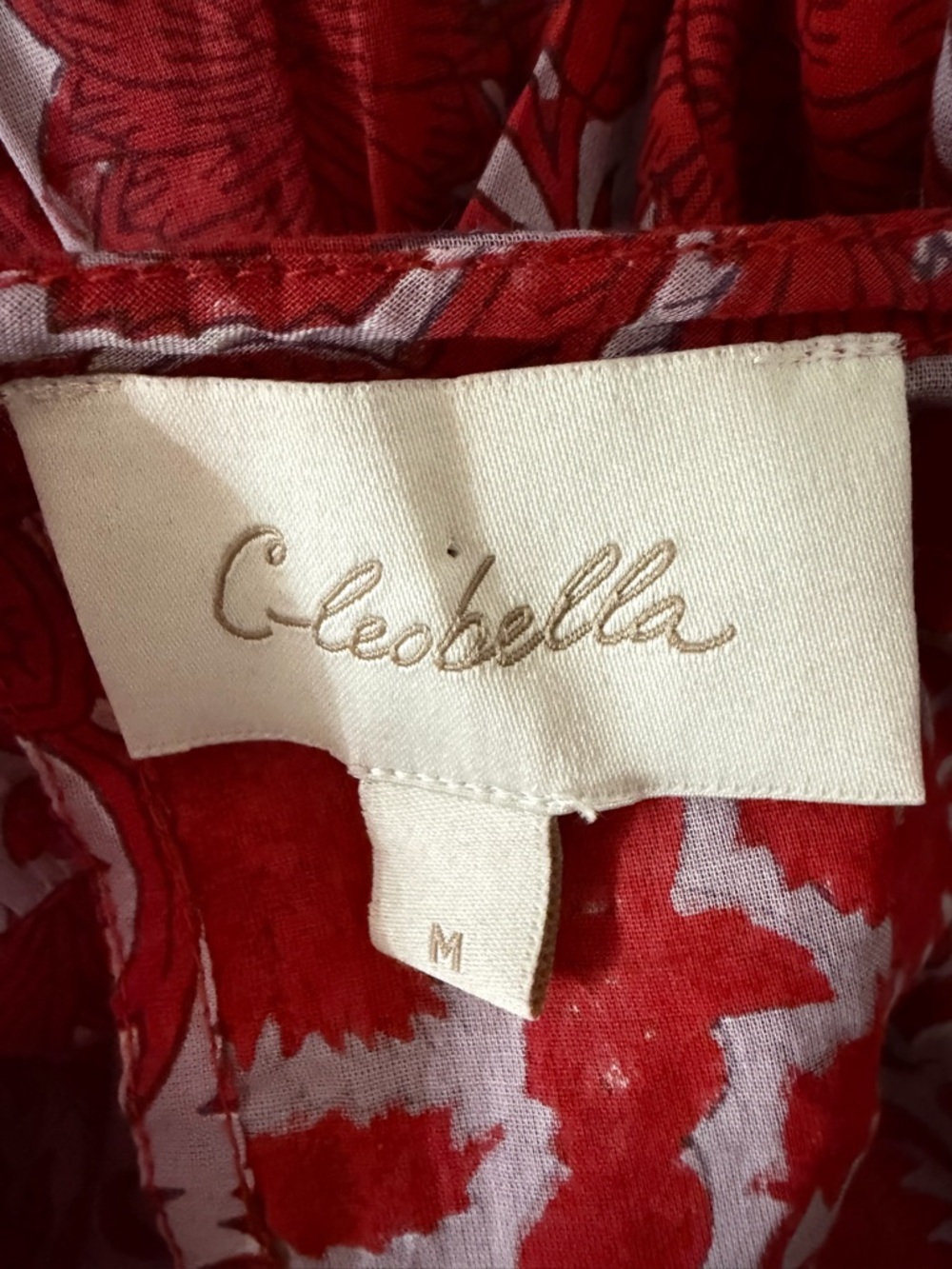 Cleobella Red Floral Organic Cotton Dress Boho Tassel Tie Peasant 36369 - Picture 7 of 11